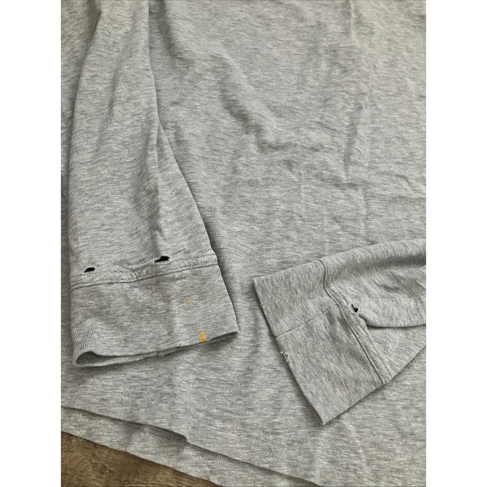 Brooks Brothers Mens Long Sleeve Cotton‎ T-Shirt Grey Red Fleece XXL Read Hole